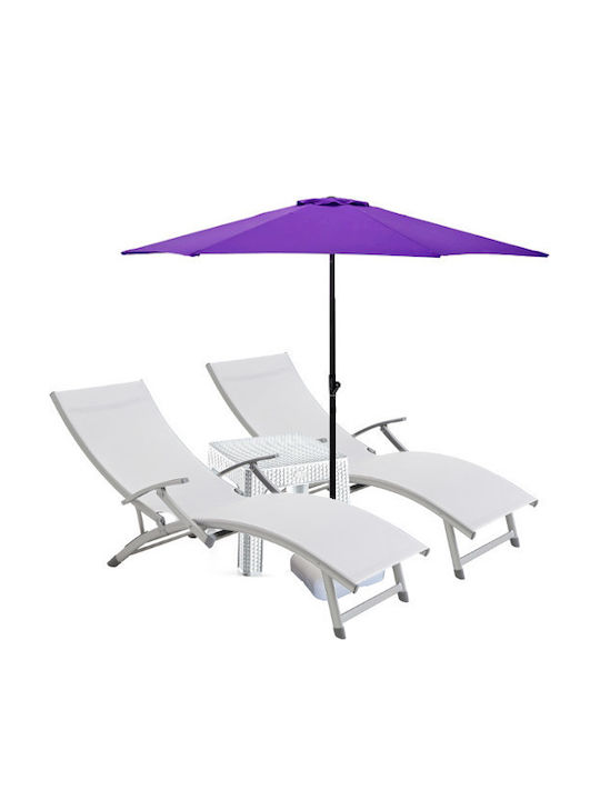 Șezlong din Aluminiu Bej Set cu Masă 2 Bucăți 170x52 cm
