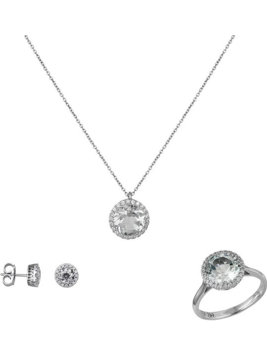 Set with Necklace Earrings & Ring from 18K Gold with Stones Set with Necklace Earrings & Ring from 18K Gold with Stones