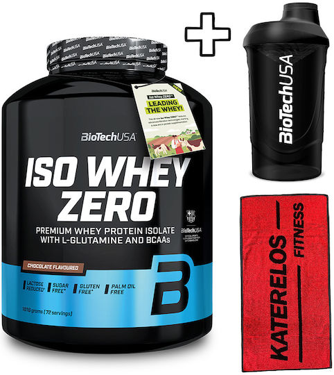 Biotech Usa Iso Whey Zero 1816g Vanilla & Katerelos Fitness Sports Towel 100x50cm Red Black & Biotech Usa Wave Shaker 600ml Black-smoked Custom Bundle