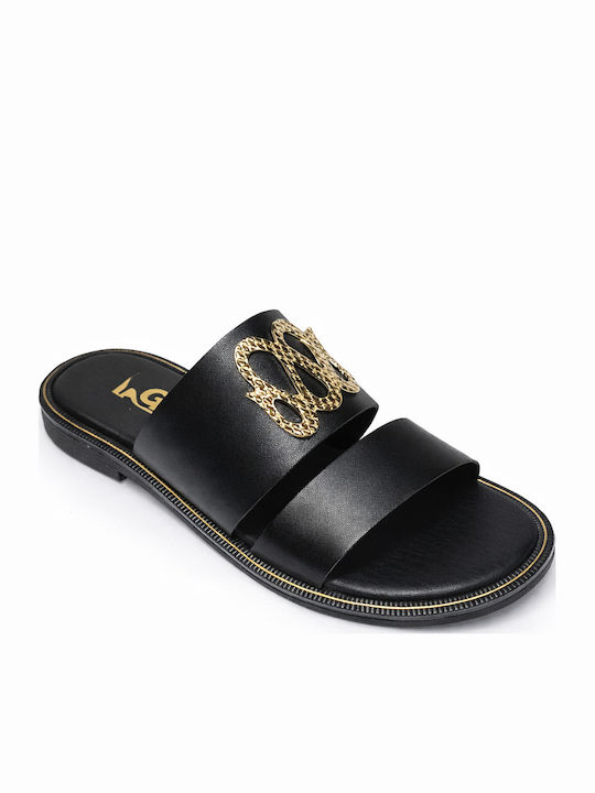 Leather Women's Flat Sandals Black