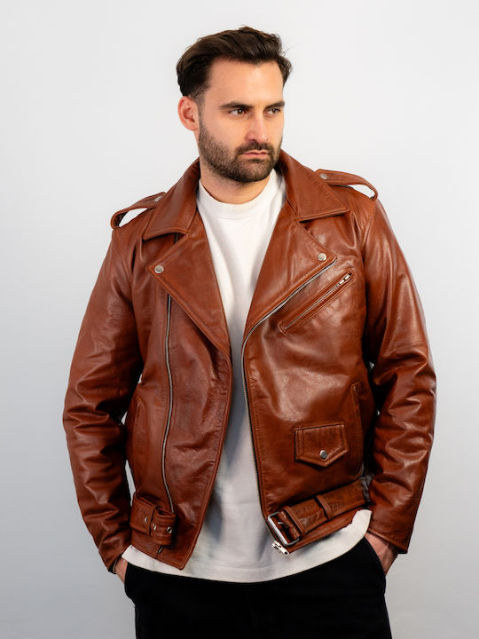 Chic & Clicks Leder Jacke Biker Braun