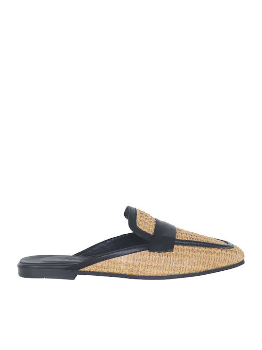 Flat Δερμάτινα Mules σε Μαύρο Χρώμα