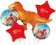 Set 5 Baloane Rotunde Zi De Naștere Dinozauri Folie Roșii Jumbo 104 cm