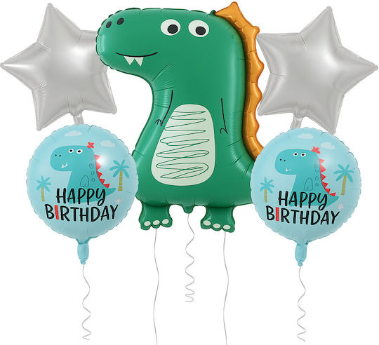 Set 5 Baloane Rotunde Zi De Naștere Dinozauri Folie Multicolore
