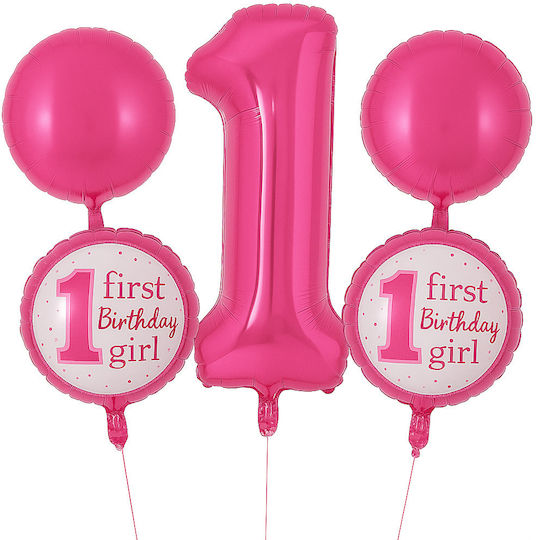 Set 5 Baloane Rotunde Zi De Naștere Folie Roz Jumbo 68.5 cm