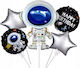 Set 5 Baloane Rotunde Zi De Naștere Astronauți Folie Argintii Jumbo 80 cm