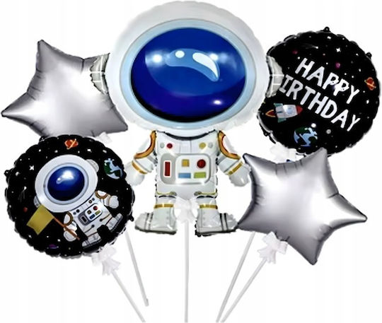 Set 5 Baloane Rotunde Zi De Naștere Astronauți Folie Argintii Jumbo 80 cm
