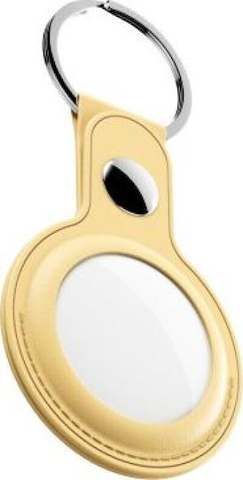 KeyBudz Keyring Husa Keychain Din Piele Pentru AirTag În Culoare Galbenă 2 Bucăți