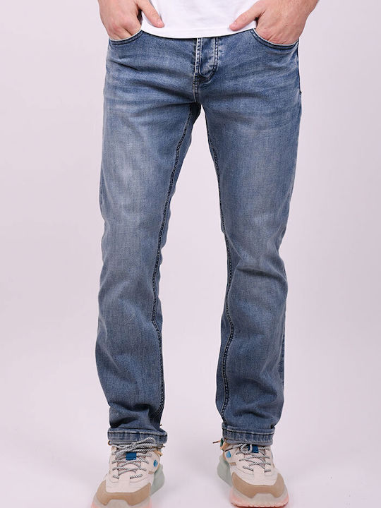True Rise Men's Elastic Straight Blue Jeans Pants