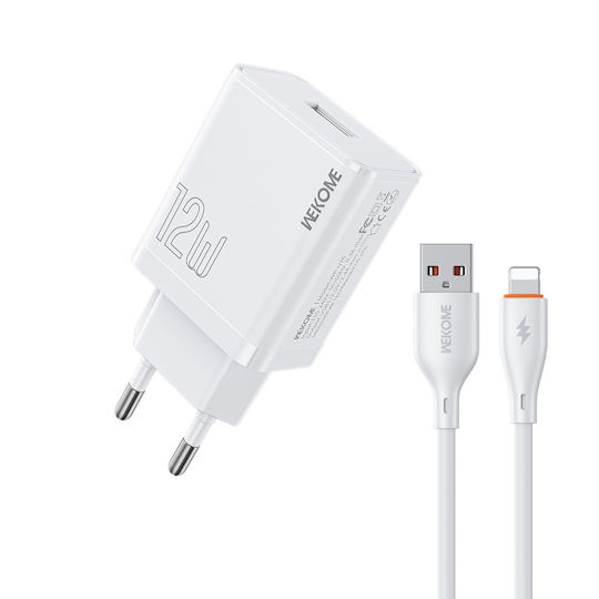WK Φορτιστής με Θύρα USB-A και Καλώδιο Lightning 12W Quick Charge 3.0 Λευκός (WP-U76)