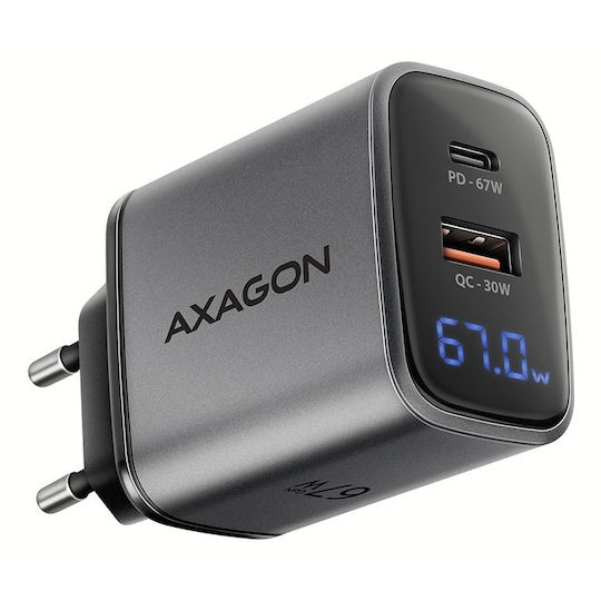 Axagon Φορτιστής Χωρίς Καλώδιο με Θύρα USB-A και Θύρα USB-C 67W Power Delivery / Quick Charge 3.0 / Quick Charge 4+ / Quick Charge 2.0 / SuperCharge Μαύρος (ACU-PQ67D)