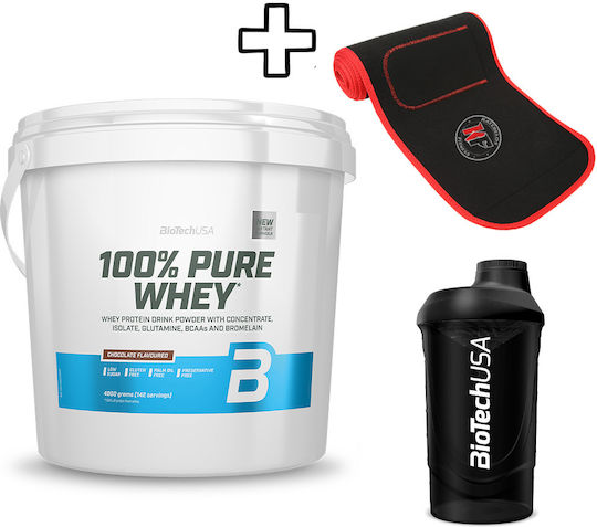Biotech Usa 100% Pure Whey 4000g Chocolate Coconut & Katerelos Fitness Slimming Sweat Belt 130cm X 26.50cm X 5mm One Size & Biotech Usa Wave Shaker 600ml Opal White Custom Bundle