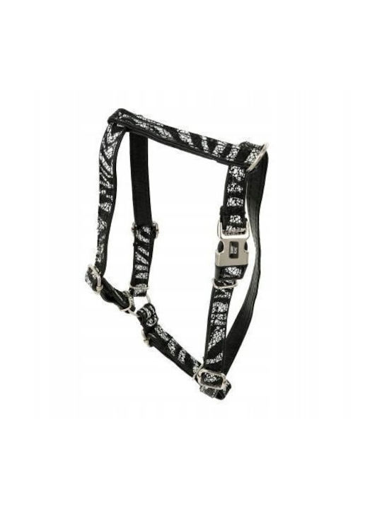 Dog Harness Equilibre Black Zebra Leather Nickel M 16mm/neck Circumference 30-50cm Chest Circumference 40-70cm