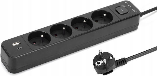 Montis Steckdosenleiste 4 Steckdosen mit USB-A und Kabel 1,5 m