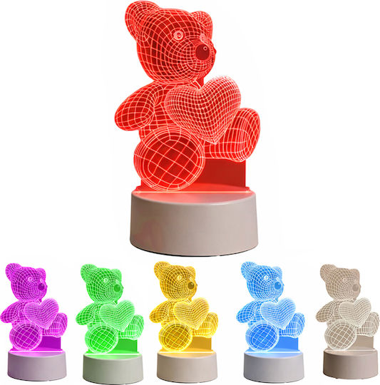 Led RGB 3D Bär Herz Nachttischlampe Batteriebetrieb Usb Stromversorgung Warmweißes Licht 22 x 11 x 8,5 cm