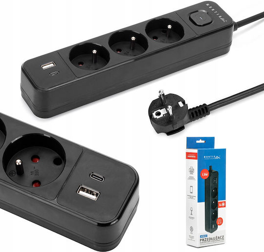 Montis Πολύπριζο 3 Θέσεων με USB-A και Καλώδιο 1.5m