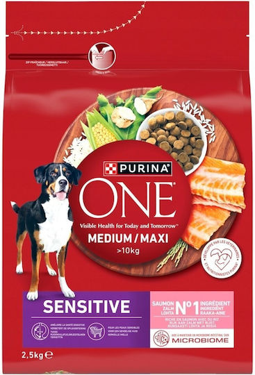 Purina One 2.5kg Суха Храна за Възрастни Кучета с Сьомга и Ориз