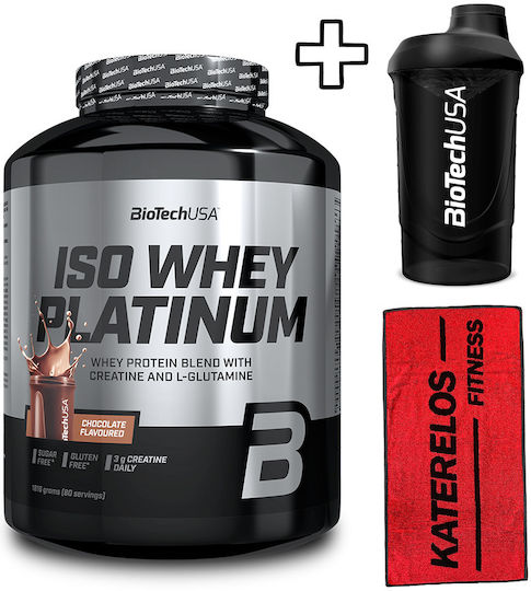 Biotech Usa Iso Whey Platinum 1816g Coconut-mango & Biotech Usa Wave Shaker 600ml Opal White & Katerelos Fitness Sports Towel 100x50cm Red Black Custom Bundle