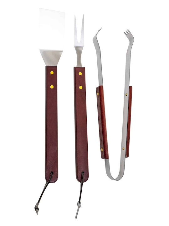 Set Accesorii Grătar 3 Piese Mâner Din Lemn 843