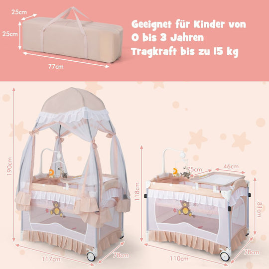 Costway Baby Crib Pink with Mattress 78x117cm