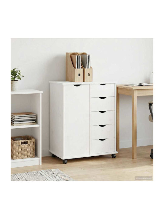Kommode Schlafzimmer aus Massivholz mit 5 Schubladen Weiß 63.5x39x79cm