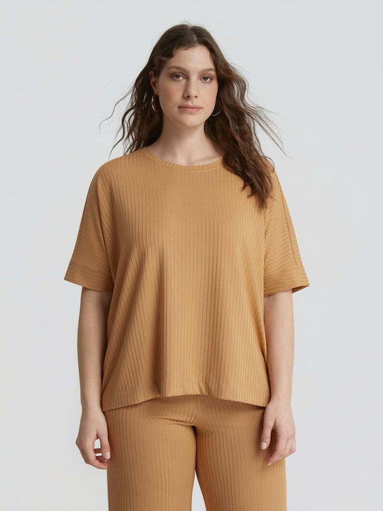 Women's Short Sleeve Beige Blouse