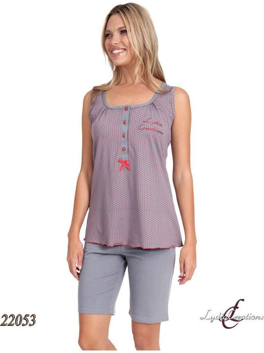 Lydia Creations Καλοκαιρινό Γυναικείο Σετ Πιτζάμας Κοραλι
