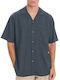 Short Sleeve Linen Shirt in Wide Fit Dark Grey