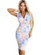 Summer Mini Evening Wrap Dress with Ruffles Blue