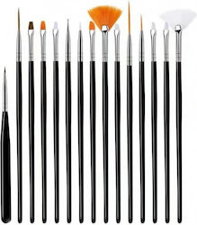 Set 15 Manicure Pedicure Brushes Zola Precise Designs Soft Synthetic Bristles Black Plastic Handles