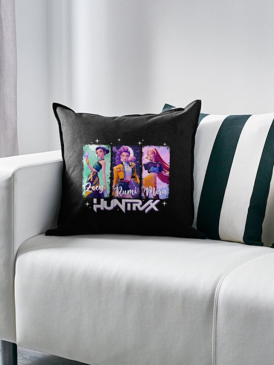 Huntr X K-pop Girl Group Kids Throw Pillow Couch Black 100% Cotton Filling 50x50cm