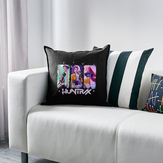 Huntr X K-pop Girl Group Kids Throw Pillow Couch Black 100% Cotton Filling 50x50cm