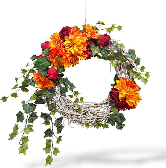 Decorative Artificial Flowers & Plants Crown Branch Decorated Dahlias Roses Greenery Orange Bordeaux Shades 50cm