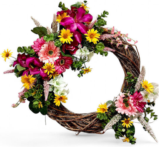 Decorative Artificial Flower Crown Decorated With Gerbera Daisies Tassels Purple Yellow Shades 50cm