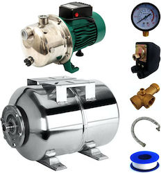 Hydrofor Kit 50 L Stainless Steel Jet100ss Pump 1500w 55 L Min Discharge 45 M Suction 9 M Includes Pressure Gauge 60 Cm Flexible Hose 5-way Connector Fitting Pressure Switch Cobi Smart