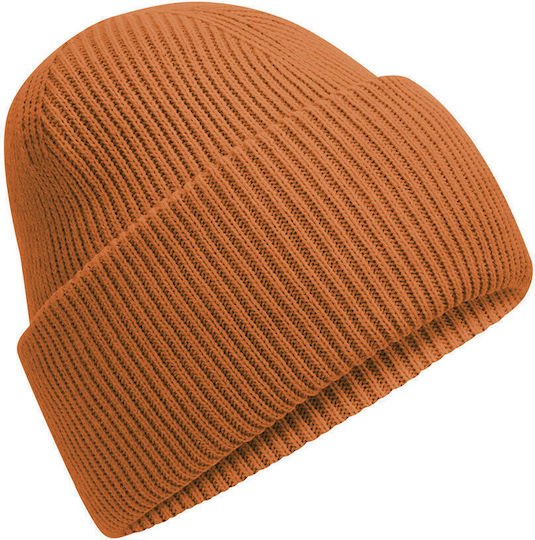 Beanie Unisex Beanie with Rib Knitting in Orange Colour
