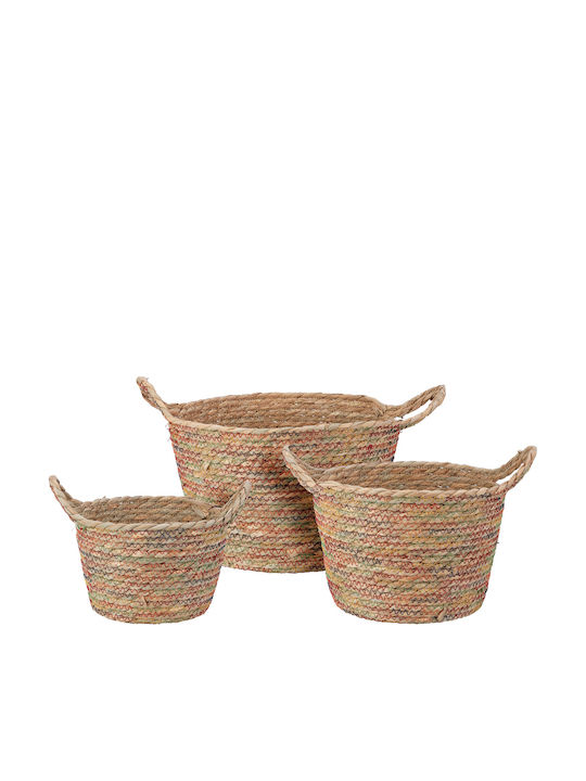 Set Decorative Wicker Baskets with Handles Light Blue 3 Pieces