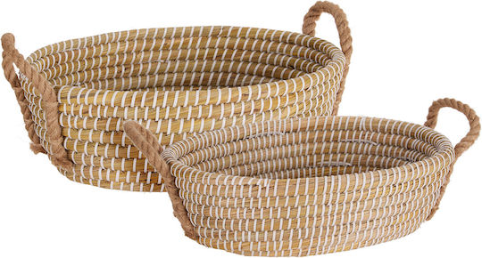 Set Decorative Wicker Baskets with Handles White 2 Pieces
