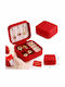 Jewellery Box Portable Travel 10×10×5cm Faux Leather — Earrings Necklace Rings Bracelets Red Sn00009