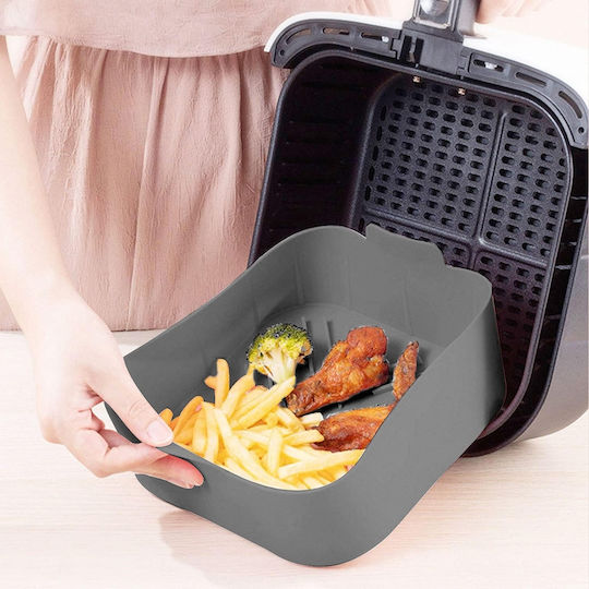 Formă Din Silicon Pentru Air Fryer Cuptor 20 X 20 X 6.5 Cm Mânere Antiaderentă Reutilizabilă Capacitate 1.5l Gri