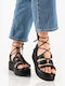 Women's Gladiator Flatforms Lace Up Ankle Straps Black