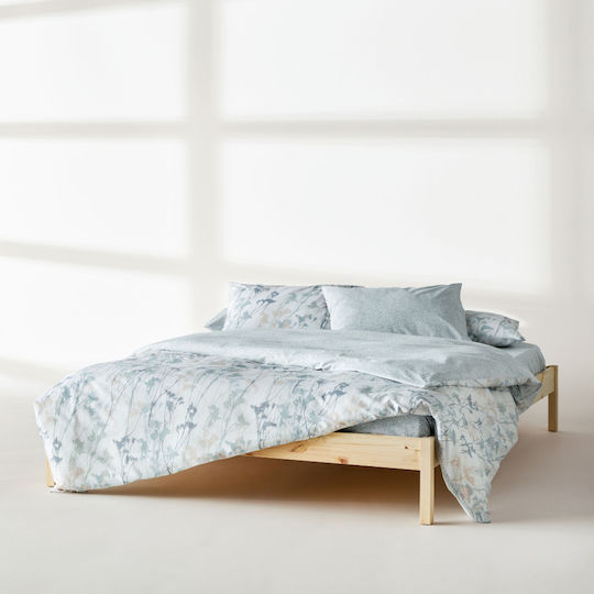 Kentia Σετ Παπλωματοθήκη Βαμβακερή 225x245cm Υπέρδιπλη με 2 Μαξιλαροθήκες Breza Γαλάζια
