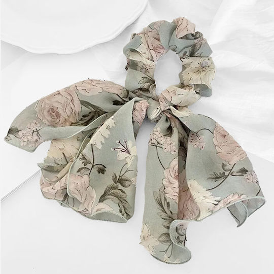 Avizar Ластик За Коса Scrunchie Шал В Дебел Воал Макси Цветен Бохо Шик Зелен Green
