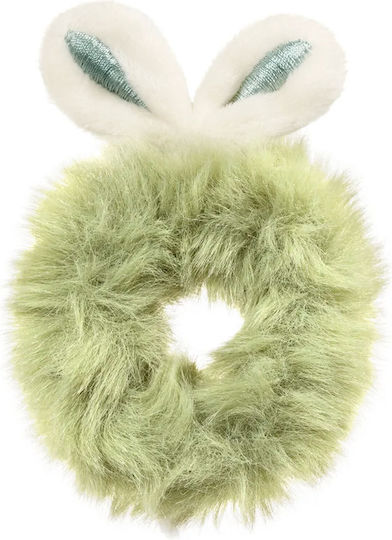 Avizar Scrunchie Clasic Pufos Pentru Păr Verde Urechi De Iepure Verzi