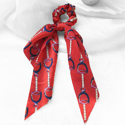 Avizar Scrunchie Long Scarf Hair In Baroque Printed Satin Sublime Red Red