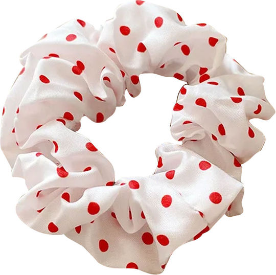 Avizar Classic Scrunchie Hair In Soft Cotton Retro Chic Red Polka Dot White