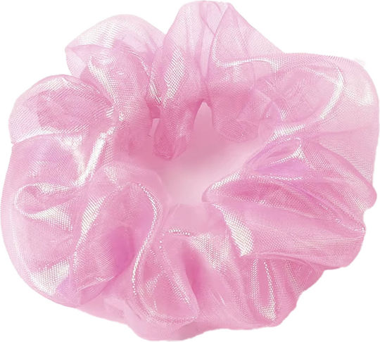Avizar Scrunchie Lucios Pentru Păr Din Material Vaporos Stil Coreean Roz