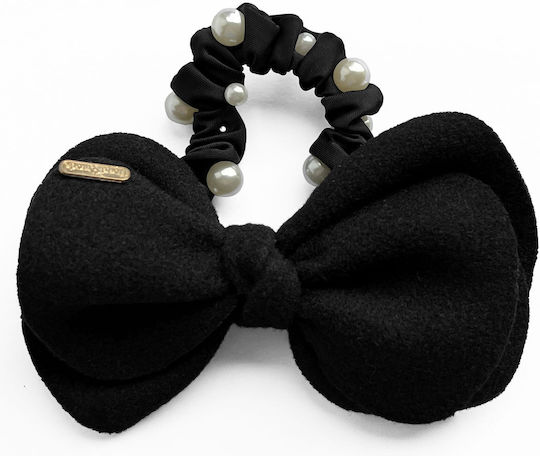 Avizar Scrunchie Elegant Hair In Satin Bow Beads Refined Black Black