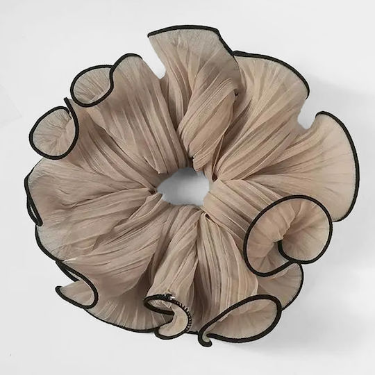 Avizar Ластик За Коса Scrunchie Froufrou Maxi От Мека Кафява Ефирна Тъкан Кафяв Бежов
