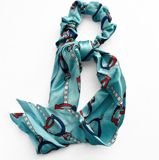 Avizar Scrunchie Long Scarf Hair In Baroque Printed Satin Sublime Blue Blue
